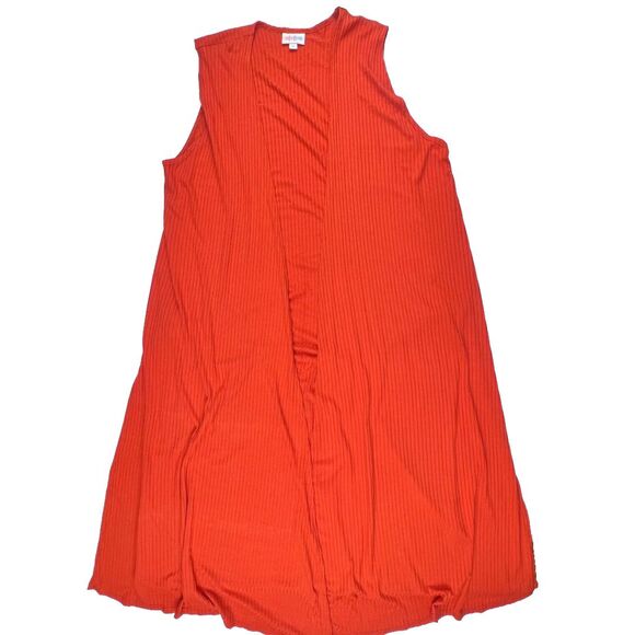 LulaRoe Ribbed Knit Duster Medium Boho Vest Flowy Open Front Side Slits Topper - Picture 6 of 11